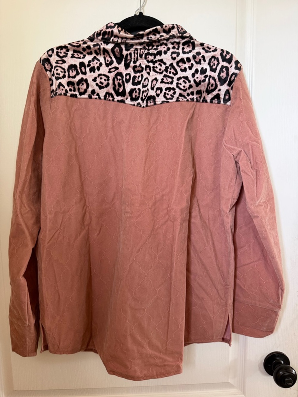 NWT Umgee Quilted Shacket w/Leopard Trim in Gingerbread Multiple Sizes - Picture 3 of 6